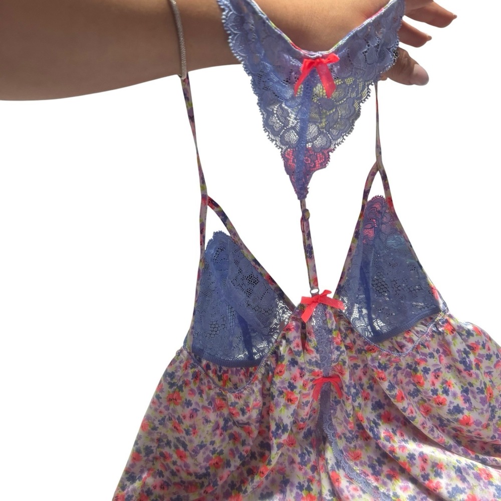 Victoria Secret Y2K Babydoll Cami Satin Florals Lace Cut Out bows Nightie sexy - Picture 8 of 16